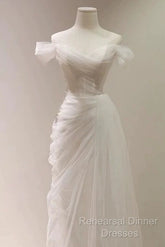 Timeless Mermaid Off The Shoulder Tulle White Wedding Dresses